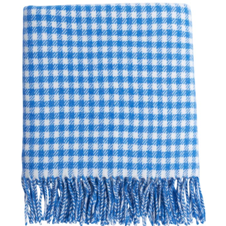 Foxford Cornish Blauwe Gingham Lamswollen Babydeken voor wholesale door FOXFORD