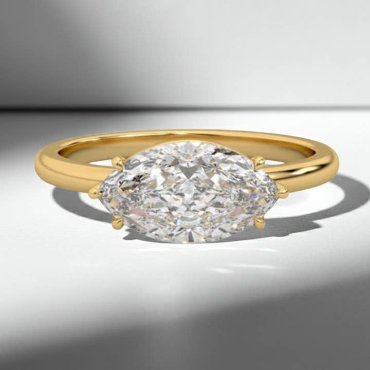 Bague solitaire en diamant taille marquise de 2 carats orientée est-ouest en or massif 14K pour la vente par Triple C Diamonds