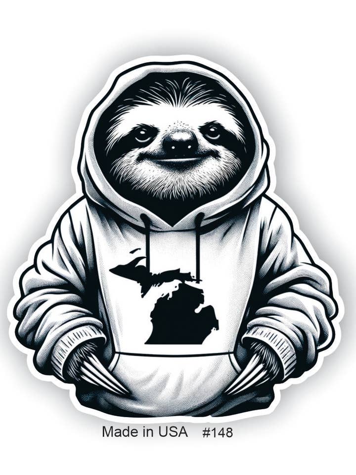 Michigan Sloth in Hoodie Sticker for wholesale by Big monkey