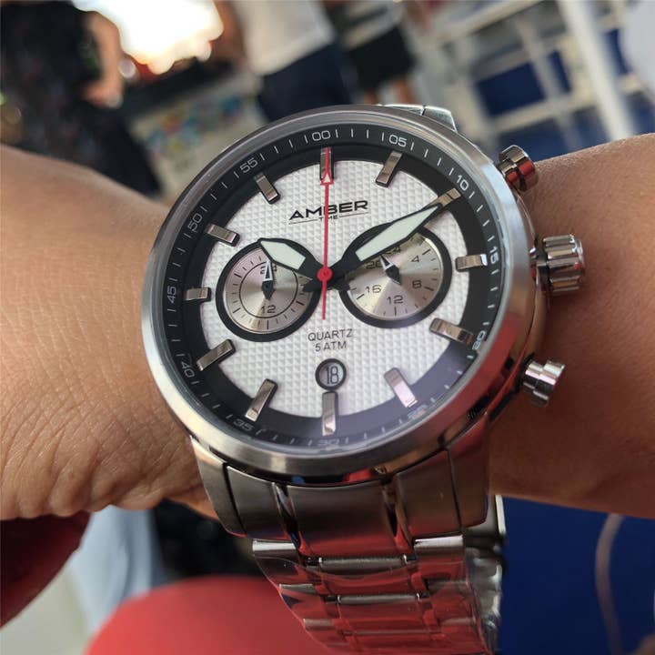 Amber Time - Wholesale Wrist Watch - Men's - Amber Time Men's Quartz Chronograph Watch Stainless Steel Band 50m ATL160810-02WH5