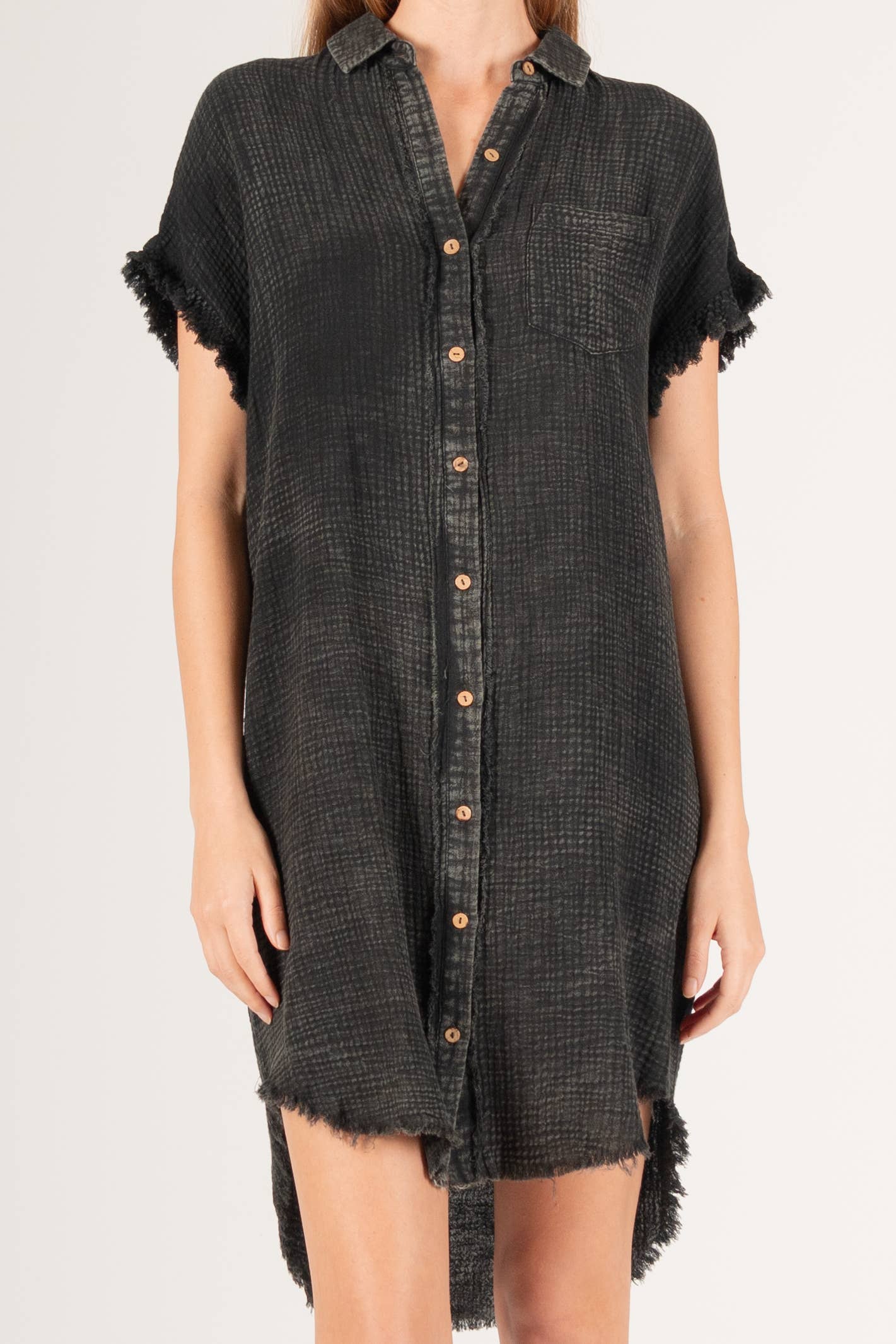 Before You Collection - Wholesale Dress - Women's - Washed Gauze Raw Edge Shirt Dress2