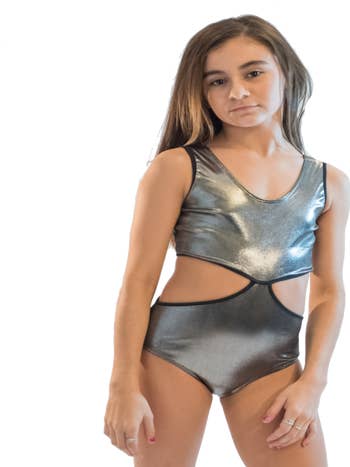 Wholesale Girl's Silver Lame Monokini Bathing Suit for your store