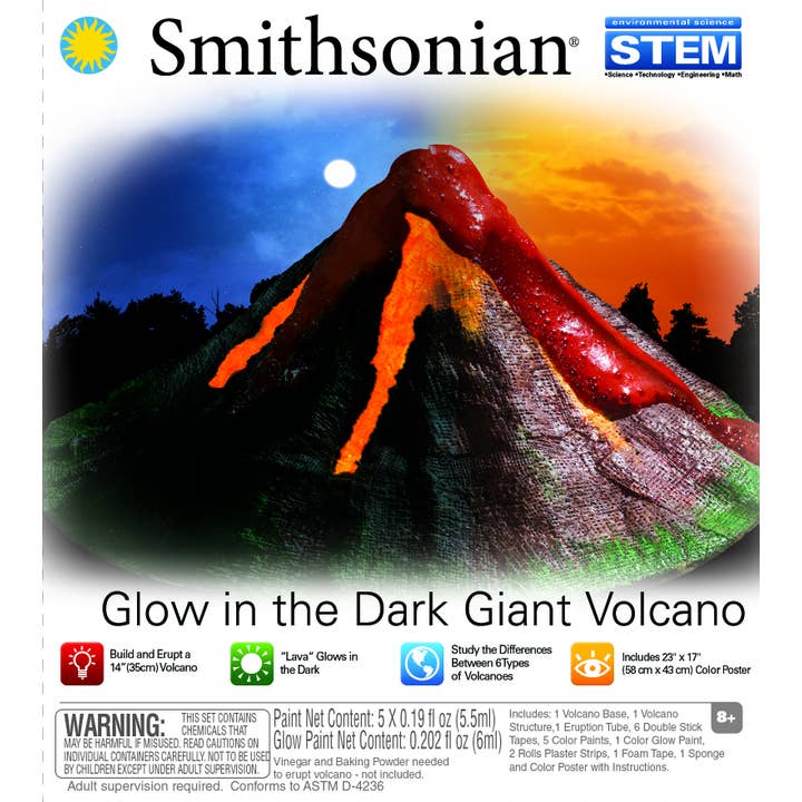 Toysmith - Wholesale DIY Craft Kit - Kids - Smithsonian Glow in the Dark Giant Volcano
