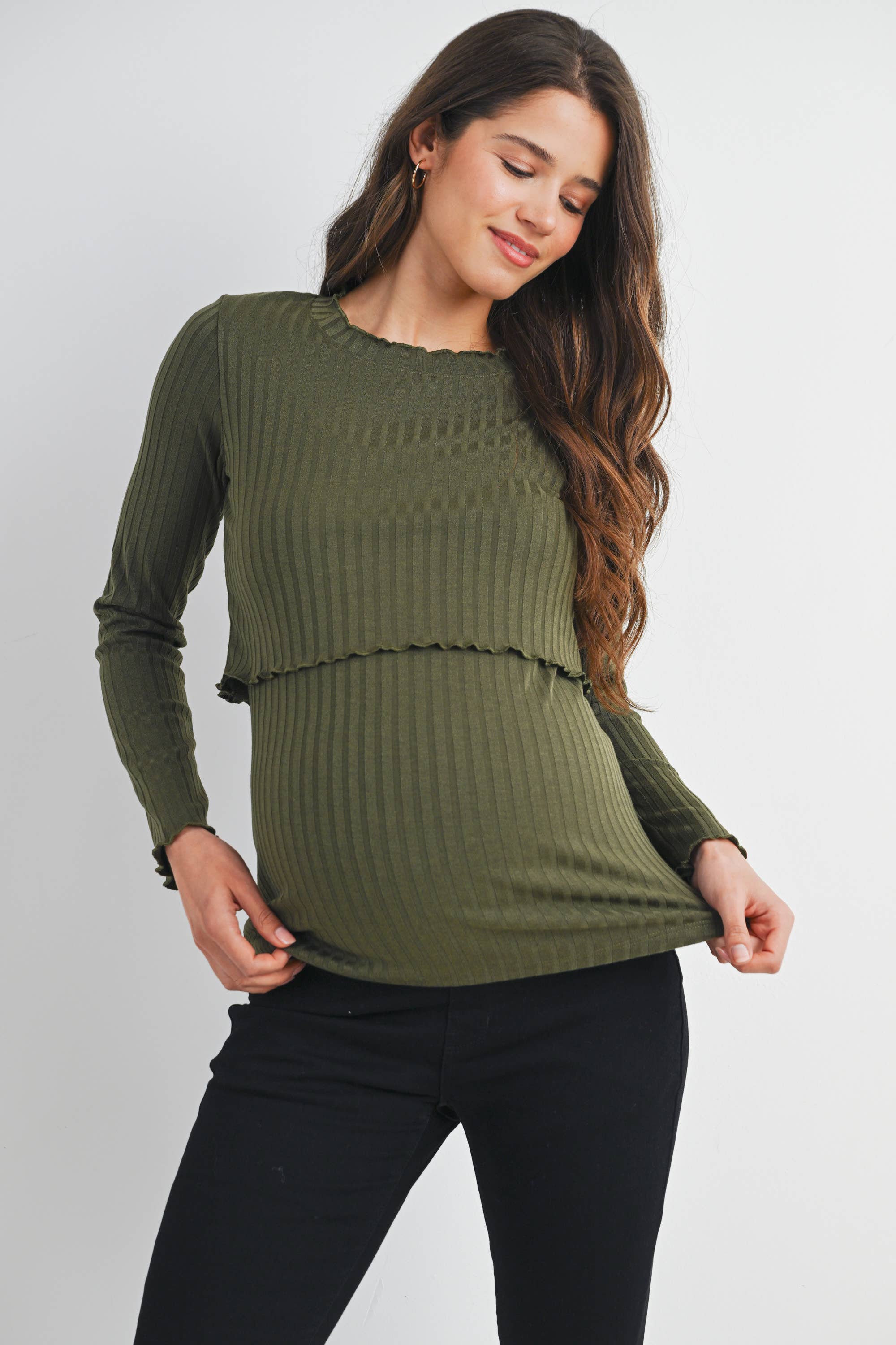 Hello Miz - Wholesale Nursing Top - Maternity - Ribbed Knit Long Sleeve Nursing Maternity Top6