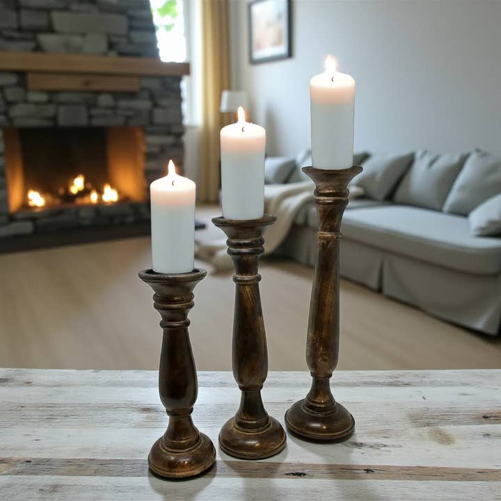 Set di 3 portacandele in legno Princeton per la vendita all'ingrosso da parte di Wilco Home