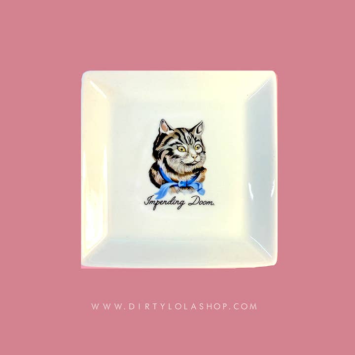 "IMPENDING DOOM." CAT TRINKET TRAY for wholesale by Dirty Lola