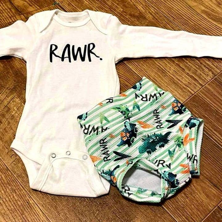 Rawr. Dino bummies set, dinosaurus Rawr babybummies outfit, pasgeboren baby, coming-home outfit voor wholesale door Lc baby
