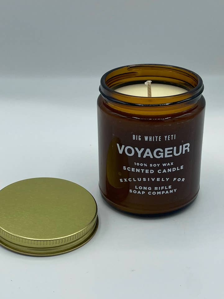 Voyageur Candle | Big White Yeti Collaboration for wholesale by Long Rifle Soap Company