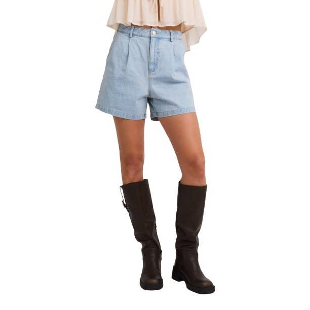 Elevate Your Casual Look with Trendy Pleated Denim Shorts for wholesale by Blue Bunny Inc