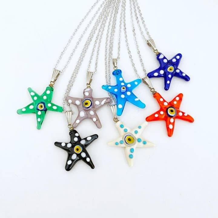 Evileyefavor – Engroshandel Halskæde med vedhæng – Murano Evil Eye Halskæde, Håndlavet Glas Starfish Vedhæng, Evil Eye Smykker