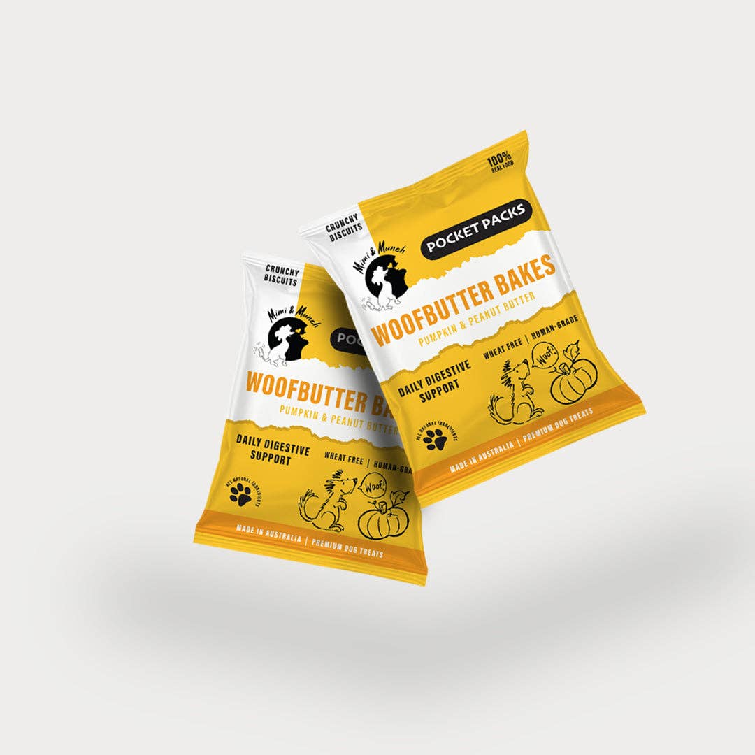 Mimi & Munch - Wholesale Pet treats – Dog - Mimi & Munch Woofbutter Bakes Natural Dog Treats - Pocket Packs5