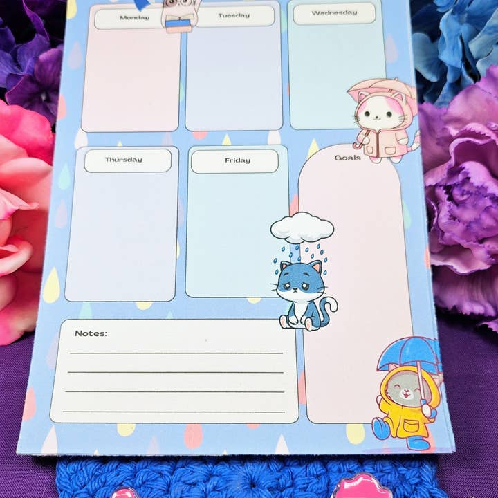 Rainy Paws Weekly Planner Notepad 5.5" x 8.5" for wholesale by Autumnmist Boutique