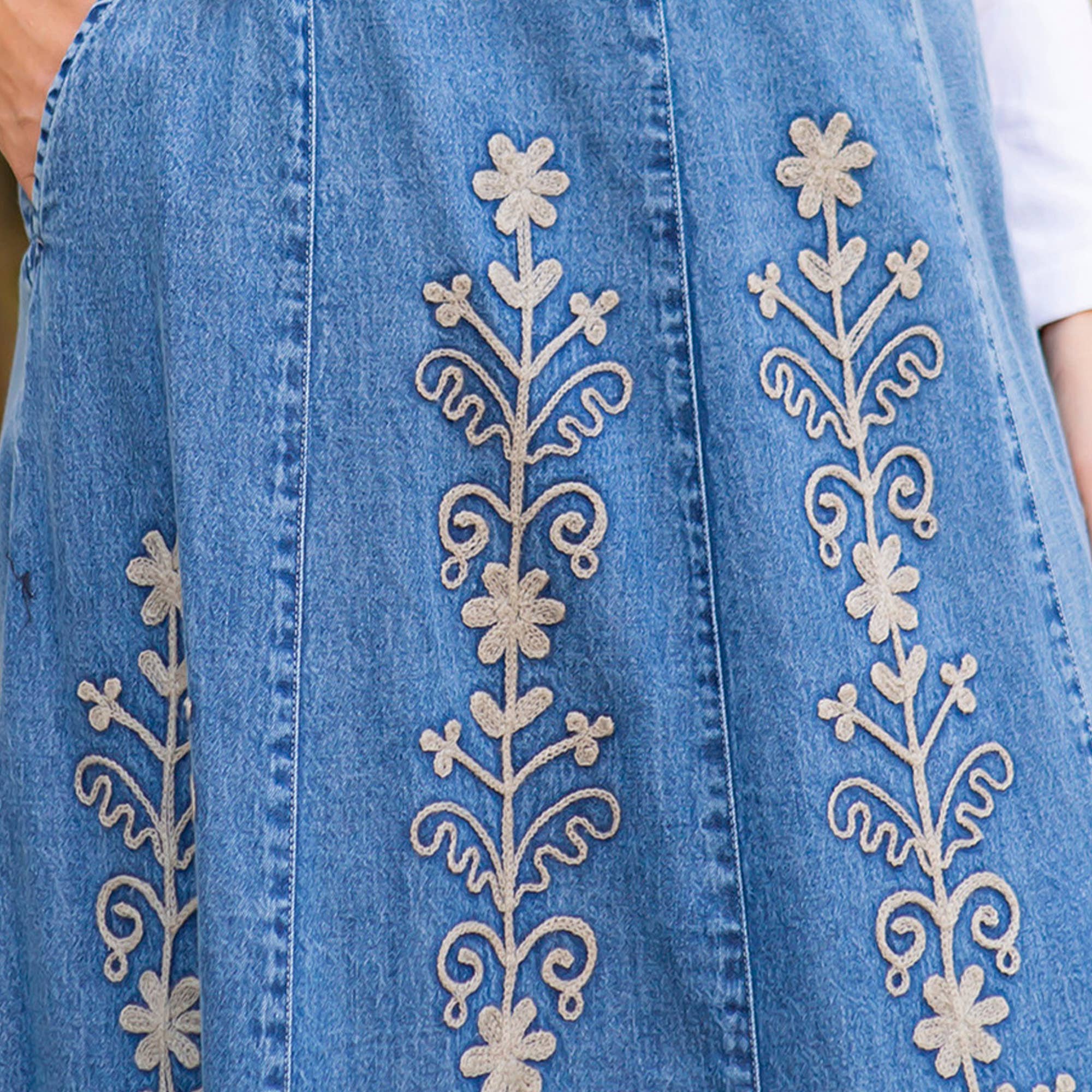 Young Threads - Wholesale Skirt - Women's - Artisan Floral Embroidered Denim Maxi Skirt (NEW)2