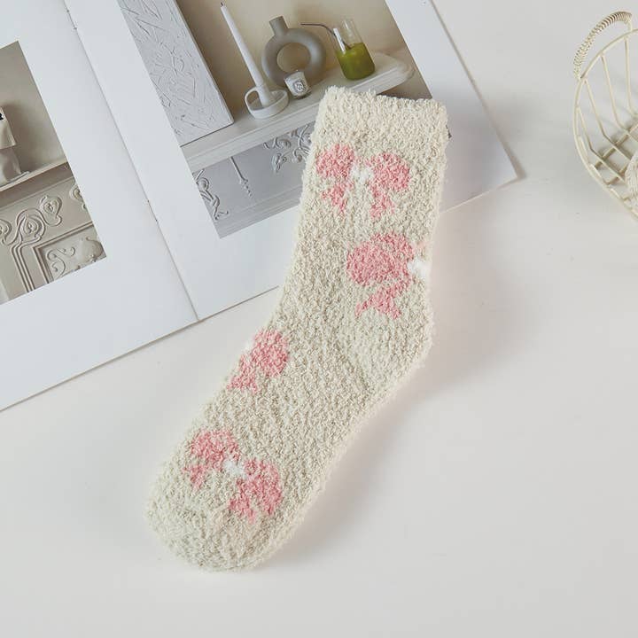 ASSORTED COLORS Bow Pattern Fuzzy Winter Socks for wholesale on Faire