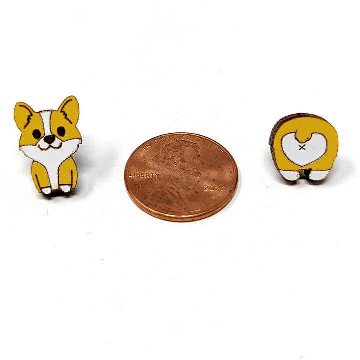 Unpossible Cuts - Wholesale Stud/Post Earrings - Corgi Butt Pet Lover Stud Wood Earrings3