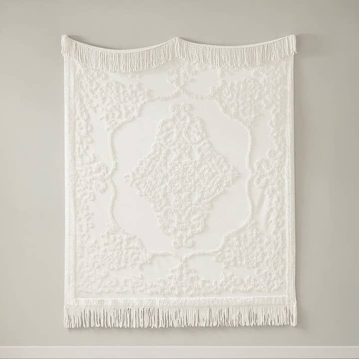 Fringed Tufted Throw Blanket, Boho Pattern, White for wholesale by Olliix