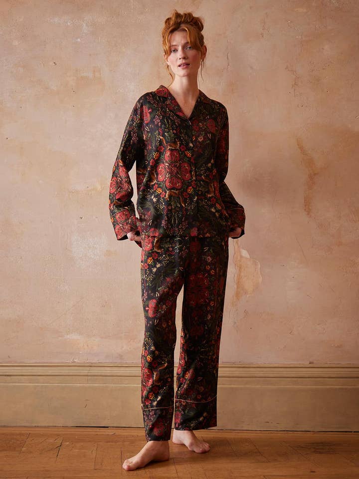 Fable England - Wholesale Sleepwear Set - Women's - FABLE Folksy Fox Pyjamas Black