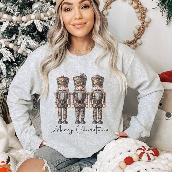 Leopard Nutcracker Merry Christmas Sweatshirt for wholesale by Trendznmore - Modern Graphic Apparel