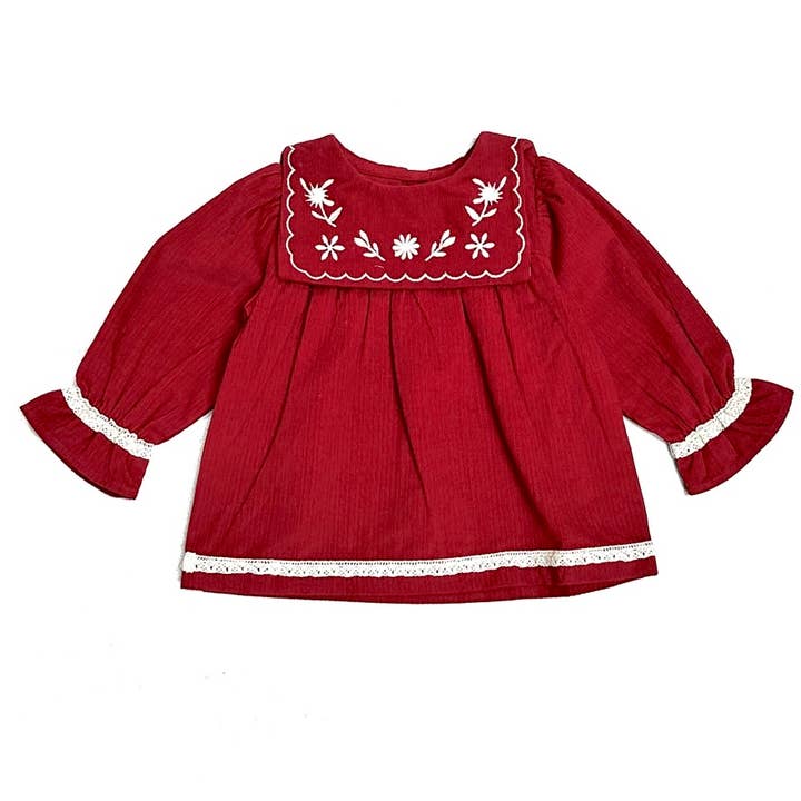 Sailor Collar Embroidered Corduroy Baby Dress (Organic) for wholesale by Viverano Organics