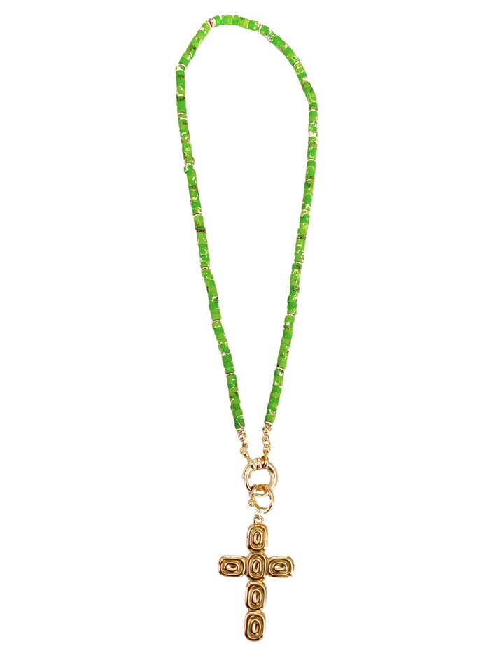 Wendy Lime Beaded Necklace with Cross Charm for wholesale by Gemelli
