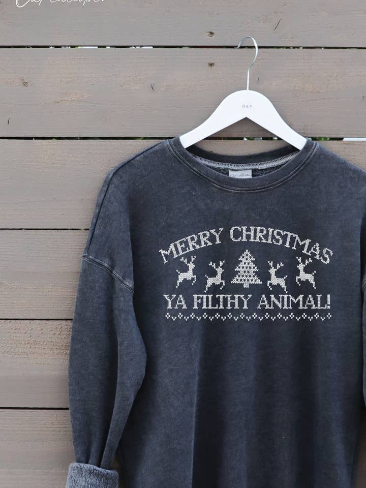 MERRY CHRISTMAS YA FILTHY ANIMAL! Mineral Graphic Sweatshirt for wholesale by OAT COLLECTIVE