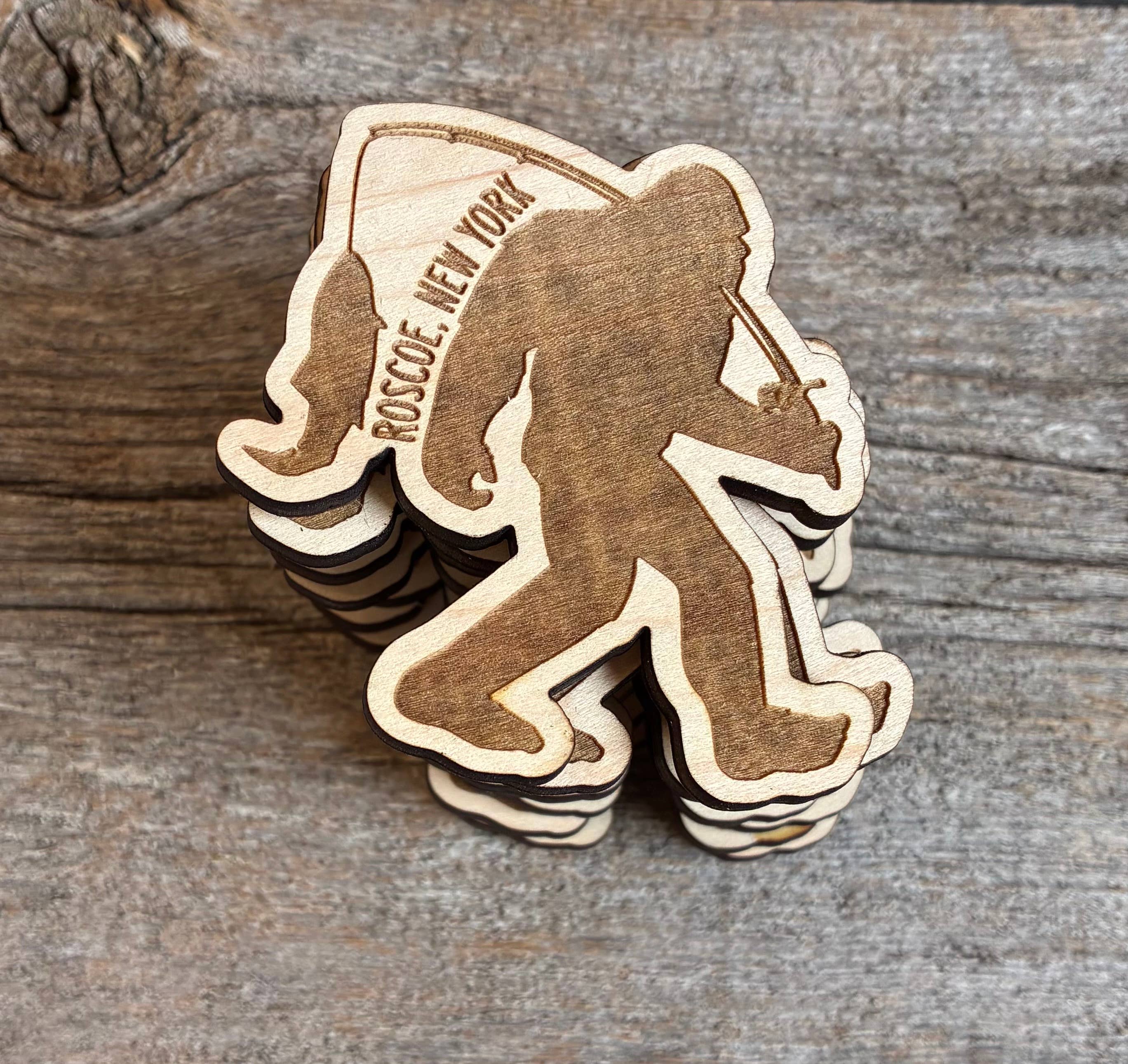 Wild Larch Creative - Wholesale Magnet - Bigfoot Fishing Wooden Magnet-Custom Personalized City/State