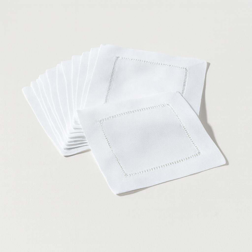 Fennco Styles - Wholesale Dinner & cloth napkin - White Classic Hemstitch Linen Blend 6-Inch Napkin Coaster3