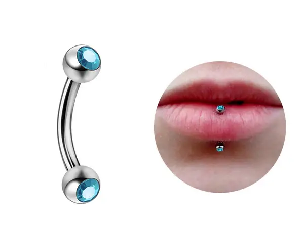 Bodytrend - Wholesale Lip Ring - TITANIUM-Lip Stud Vertical Labret Piercing with CZ Gem Ball0