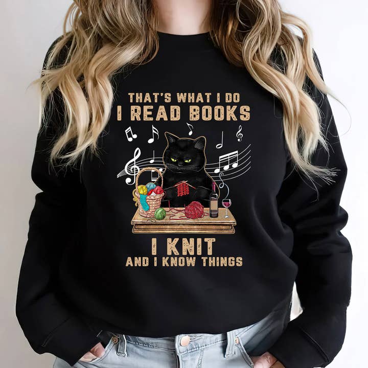 I Read Book I Knit Black Cat Shirt, Book Gift, Reading Gift for wholesale by EagleAceApparel