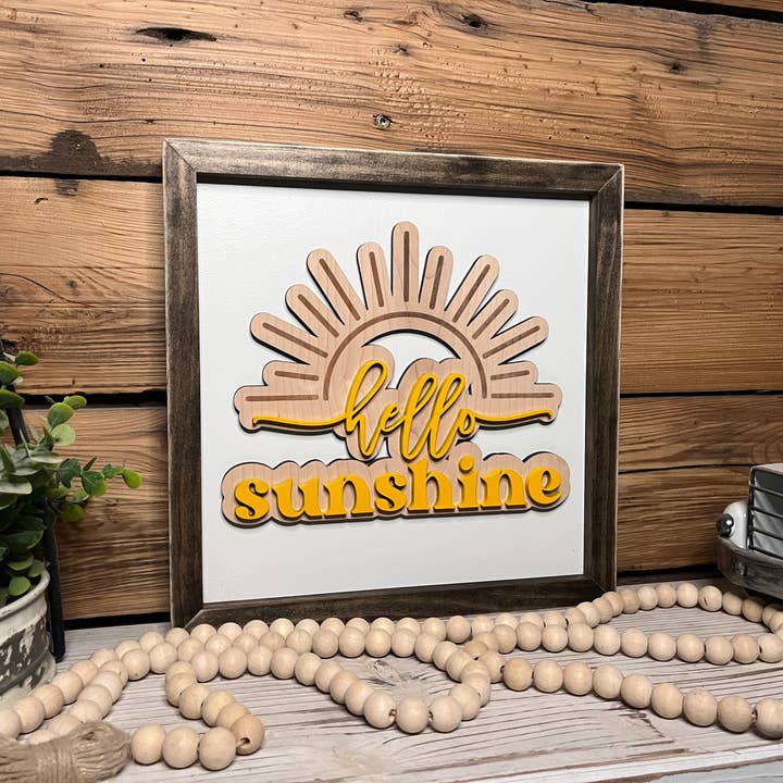 The Farmer's Wife - Wholesale Sign - Hello Sunshine | Farmhouse Sign | Raised Lettering Sign