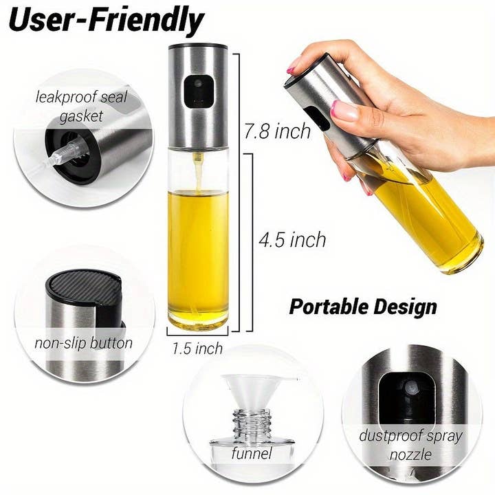 Hard Rock Health Stores – wholesale Olje- och vinägerbehållare – Återanvändbar glasoljespruta - 100ml/3.5oz - Idealisk för matlagning - Olivolja Mister Sprayflaska - Dispenser Sprayflaska