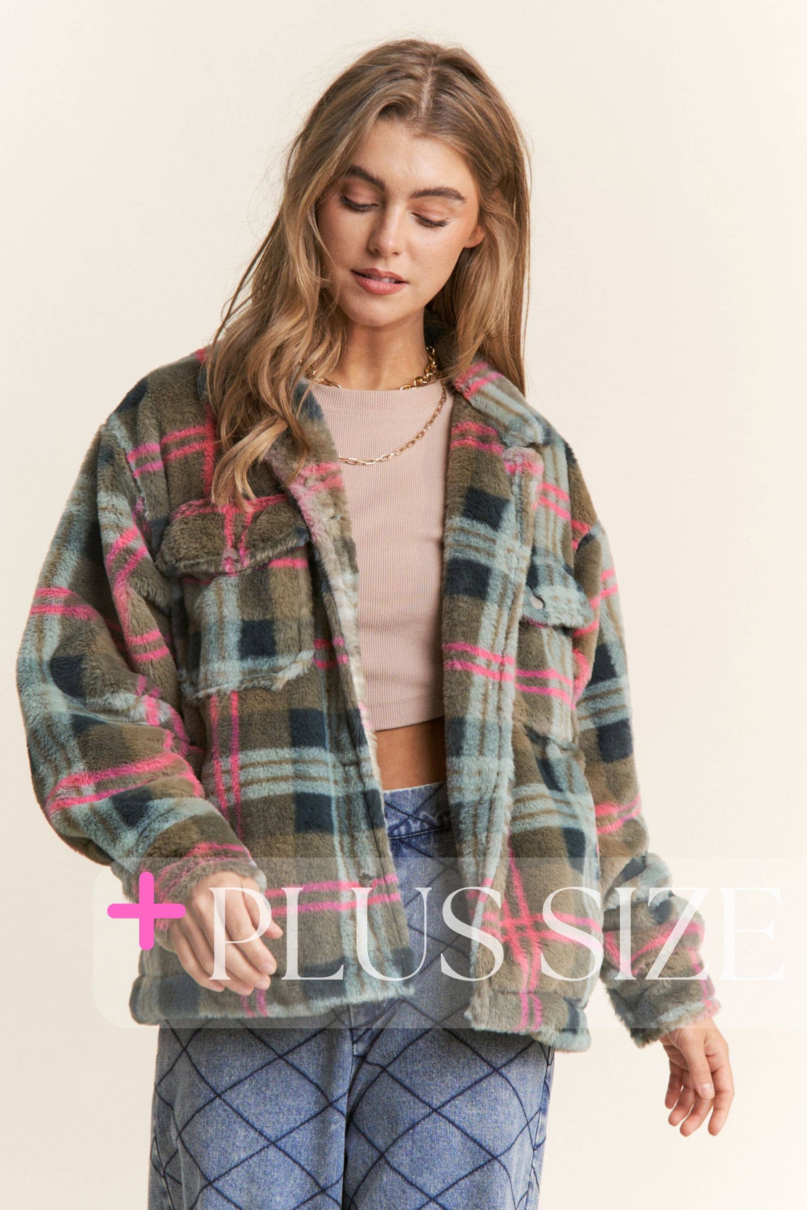 J.NNA - Vendita all'ingrosso Giacca - Donna - Giacca a quadri morbida con bottoni taglia forte2