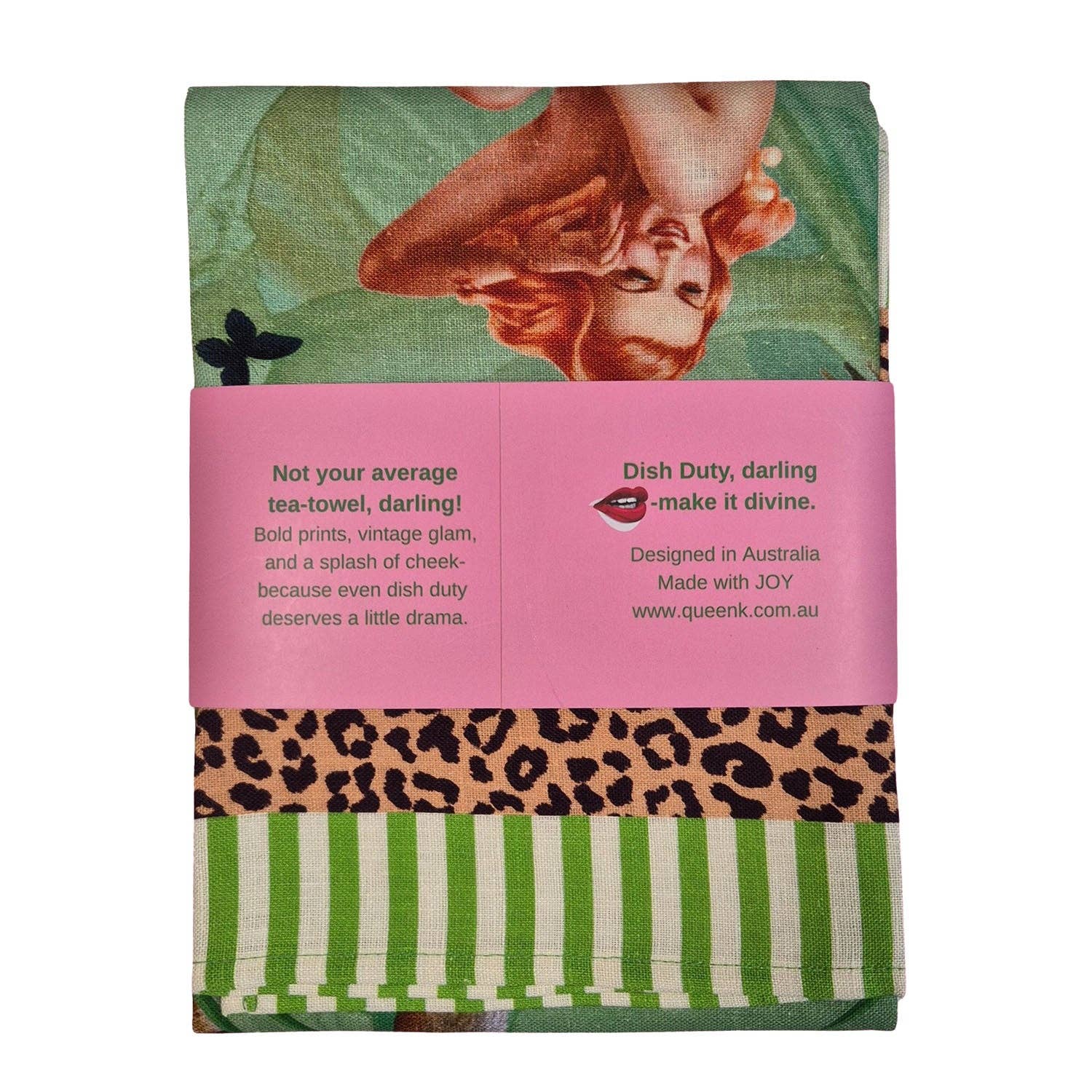 Queen K - Wholesale Tea towel - Jungle Walk Green Wild Retro Glamour 100% Linen Tea Towel2