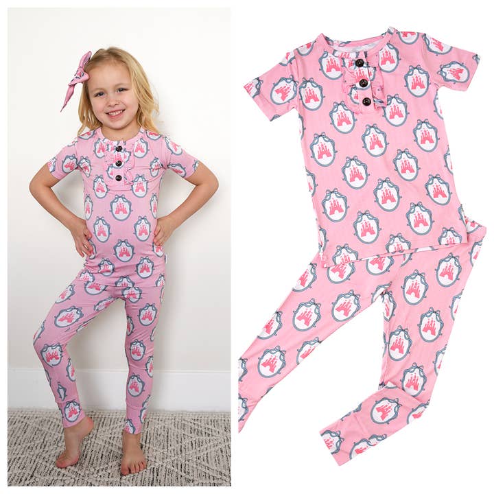 Maeve Castles RUFFLE TWO PIECE Bamboo Girls Lounge Set for wholesale by Gigi and Max