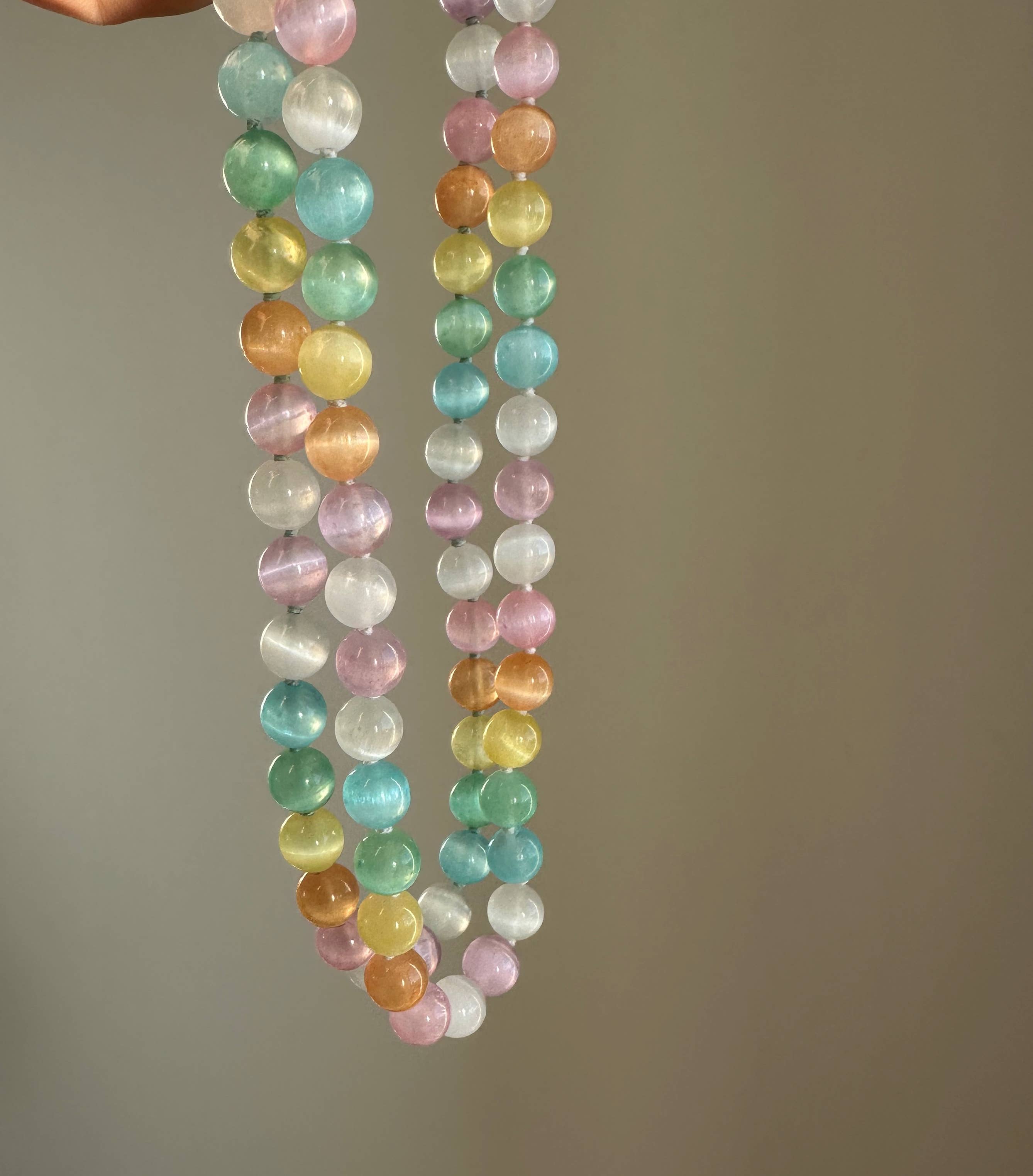 Anokhi Green | Handmade Gemstone Jewelry - Wholesale Beaded/Pearl Necklace - Crystal Necklace|Selenite Cat Eye|Summer Pastel Bead Jewelry3