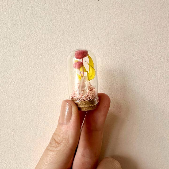 CA Studios - Wholesale Terrarium - Pink Crystal Fairy Garden Mini Glass Cloche Terrarium
