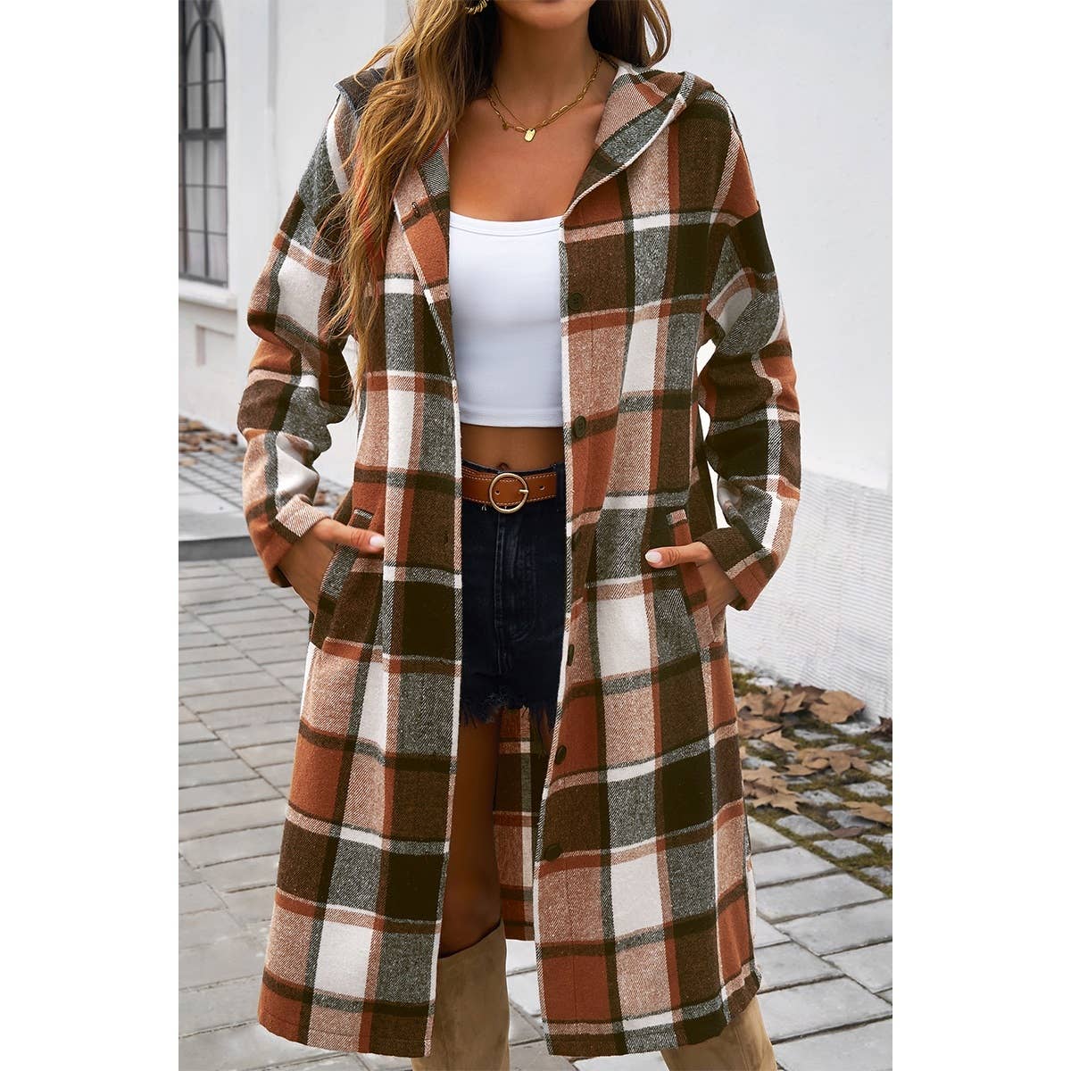 Supreme Fashion - Wholesale Trench Coat - Women's - Plaid Print Button Down Lapel Collar Trendy Coat9