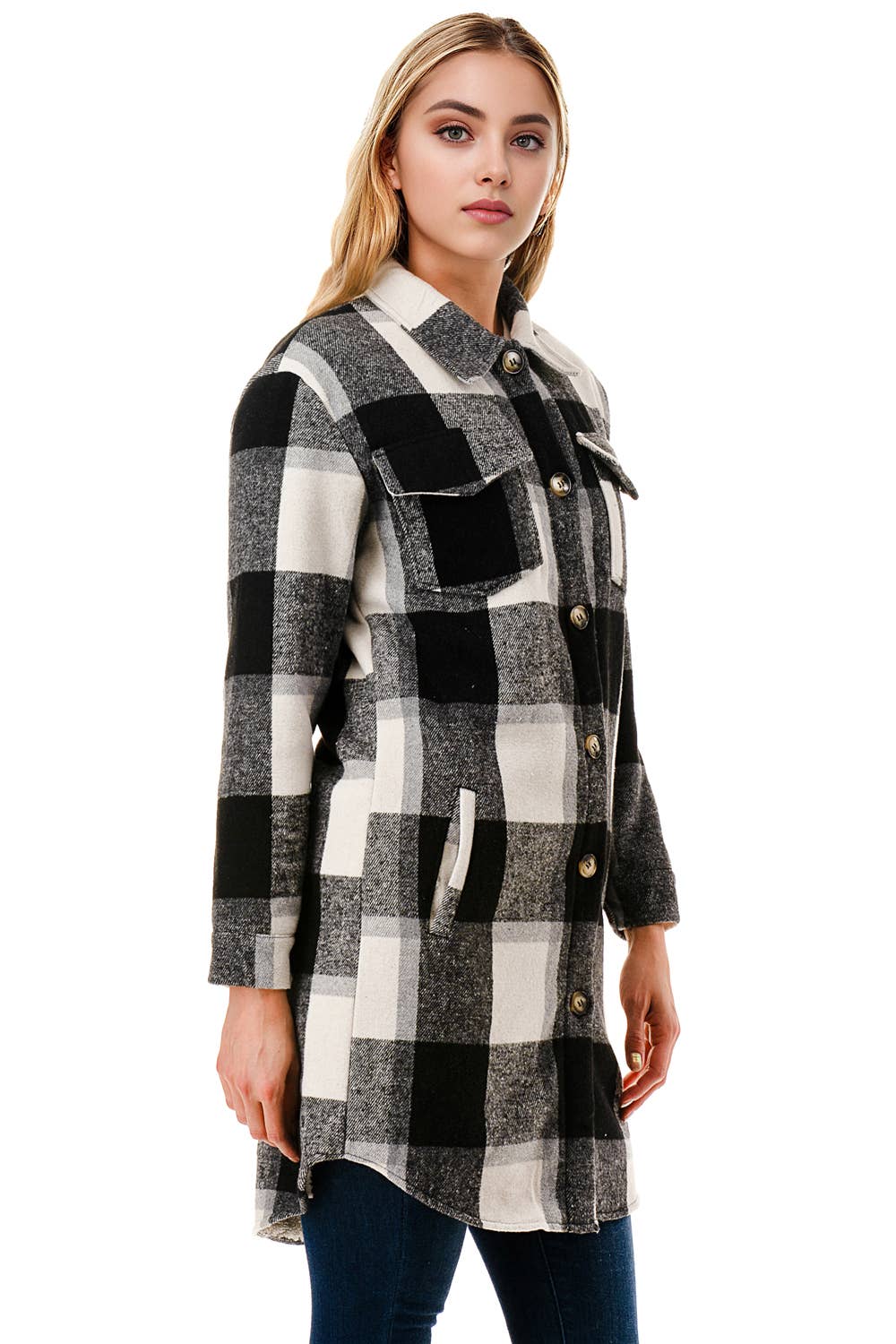 Color 5 - Wholesale Shirt Jacket/Shacket - Women's - Fur lined long fit flannel jacket shacket big checker plaid 7