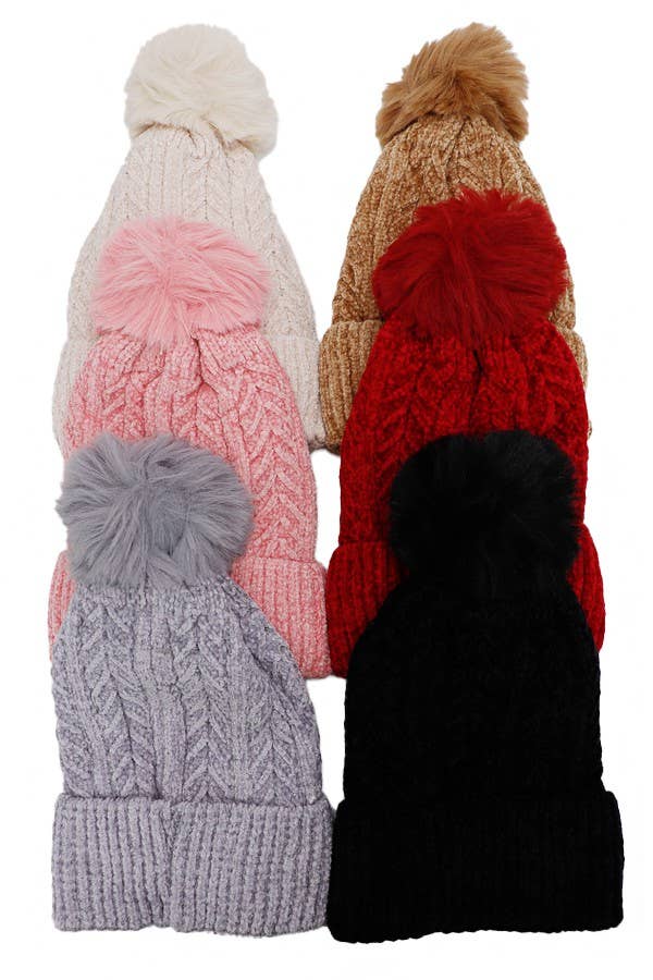 Cap Zone - Wholesale Beanie - Women's - Velvet Fleece Chevron Ribbed Knit Beanie0