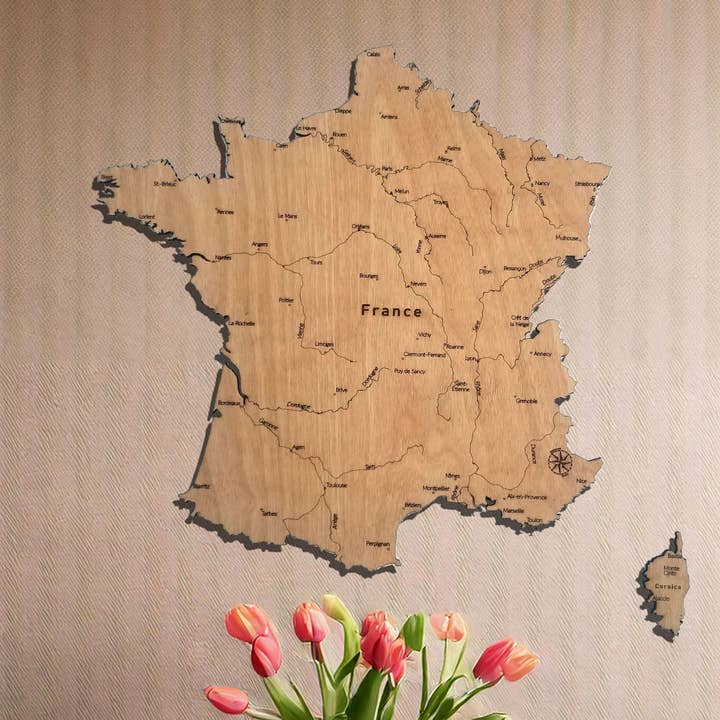 Mappa in Legno della Francia per la vendita all'ingrosso da parte di Meridian Maps