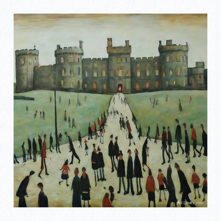 Windsor Castle - Giclée Art Print 21cm Square. Astounding Image in the Style Of LS Lowry for wholesale by AI Lowry