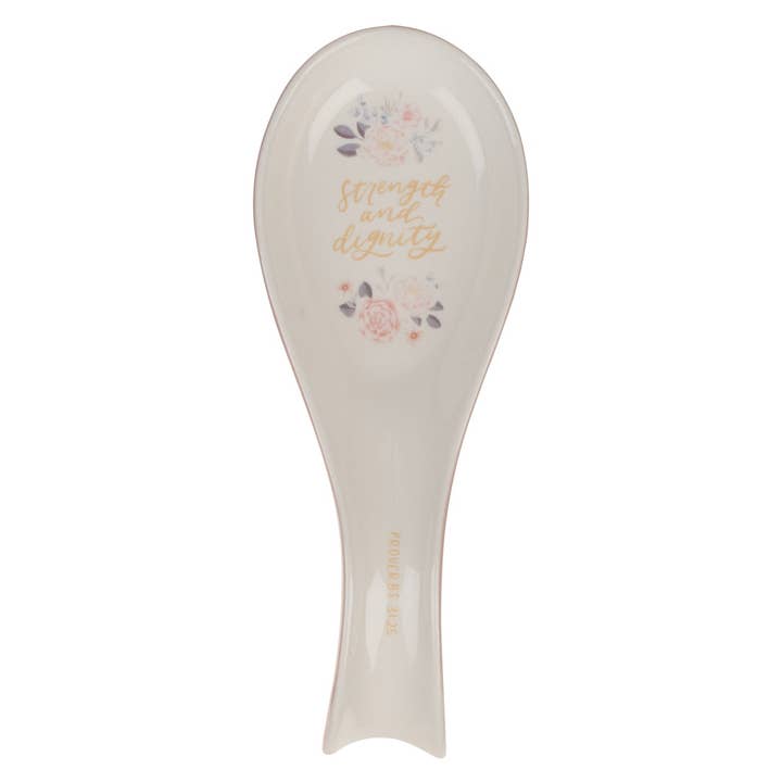 Christian Art Gifts - Wholesale Spoon Rest - Spoon Rest Strength & Dignity Prov. 31:25