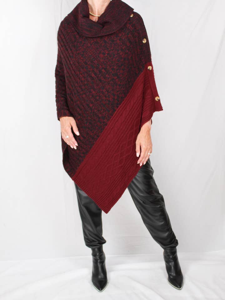 FS50072-Z - Zinfandel - Cowl Neck Poncho A758 for wholesale by K & C Clothing, Inc.