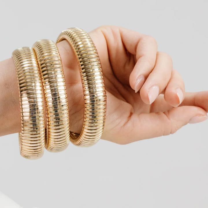 HoopLa - Wholesale Bangle Bracelet -  Cobra Tobogas Omega Stretch -Waterproof- 14K Gold-PVD16