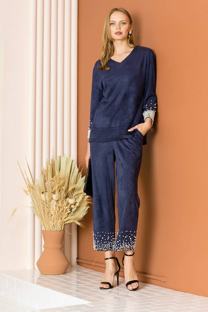 Joh Apparel - Vendita all'ingrosso Camicetta - Donna - Top in camoscio elasticizzato Alani con perle8