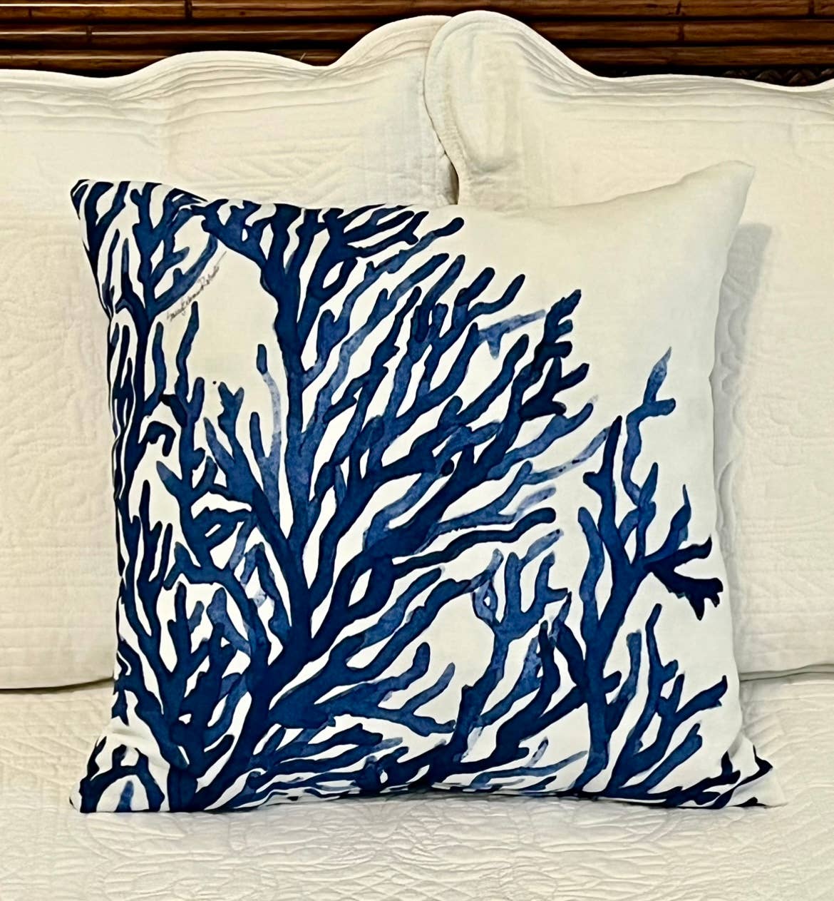 Bamboo Table - Wholesale Throw/Decorative Pillow - Blue Coral Coastal Indoor/Outdoor Throw/Decorative Pillow3