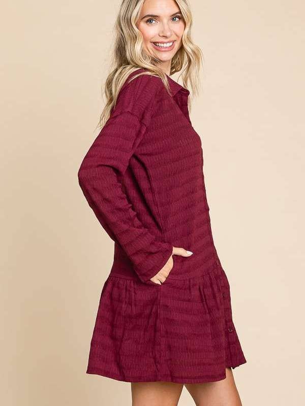 Culture Code - Wholesale Dress - Women's - CJD1880L - LSLV BUTTON DOWN TIERED TUNIC SHIRT7