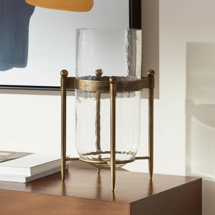 HomeRoots - Wholesale Candle holder - 14" Bronze And Clear Glass And Metal Hurricane Candle Holder