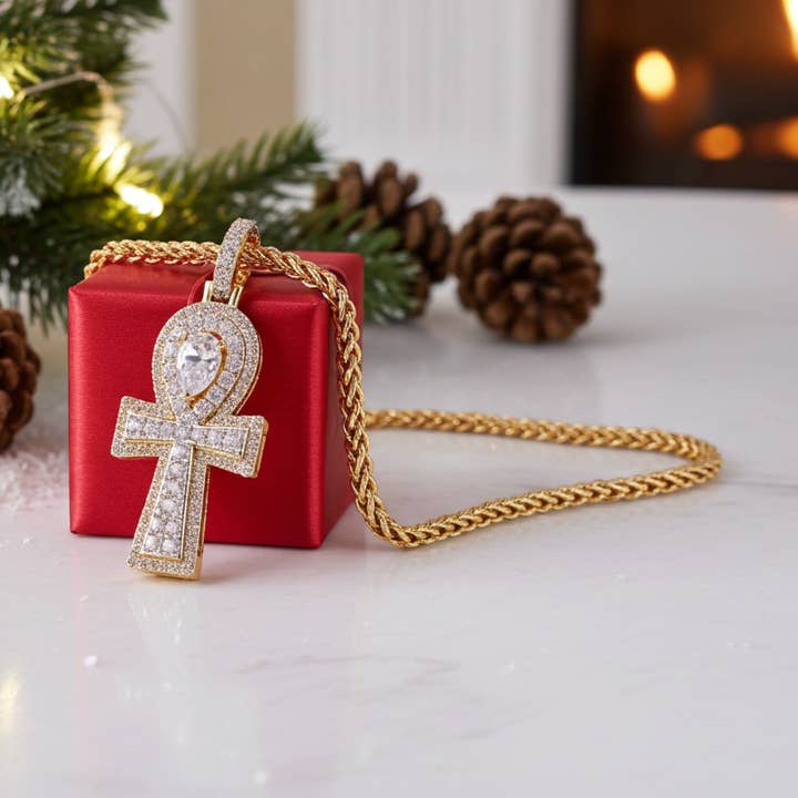 King Of Bling's New Ankh Pendant 925 Yellow Silver Sterling 3.50ct VVS D Moissanite Men's/Womens for wholesale by KING OF BLINGS