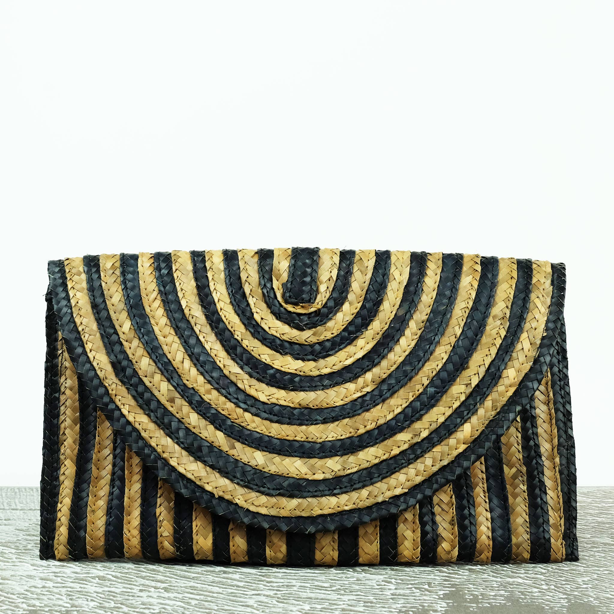 The Winding Road - Wholesale Clutch Bag - Women's - Straw Clutch Black and Natural Stripe1